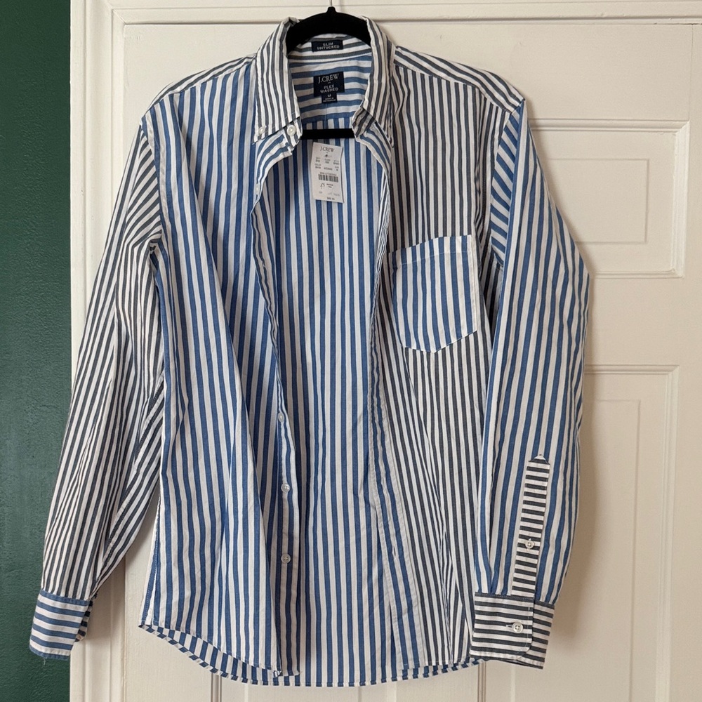 NWT J. Crew Blue and White Vertical Stripe Button-Down Shirt